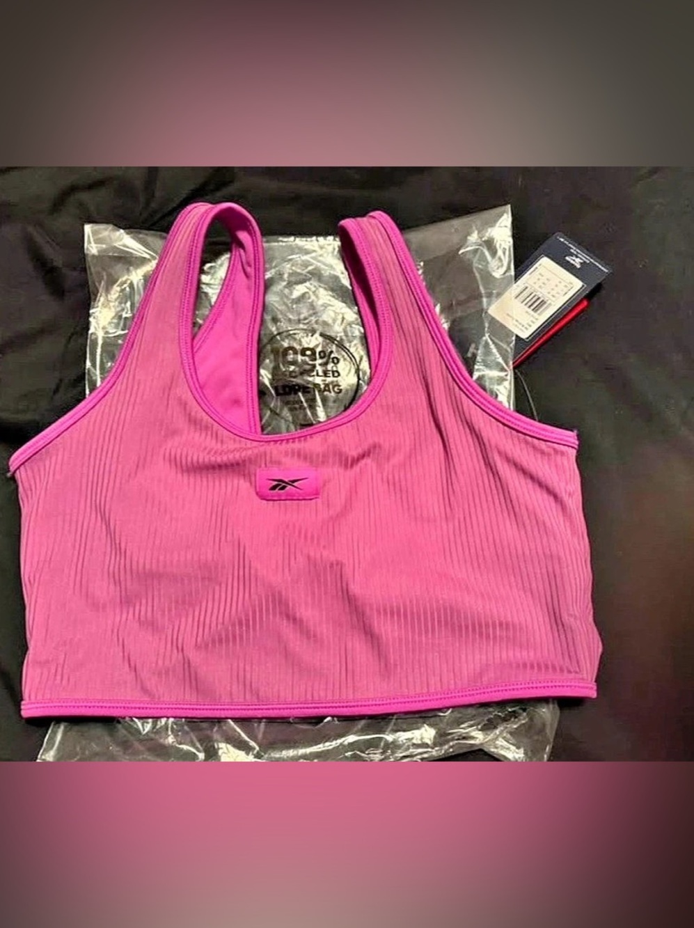 Reebok Ribbed Twist Back Crop Top Sports Bra Pink Medium